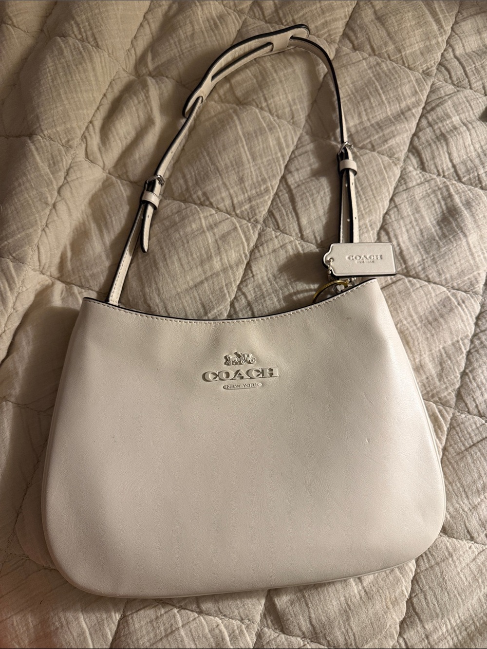 Coach Cream Leather Shoulder Bag with Silver Logo